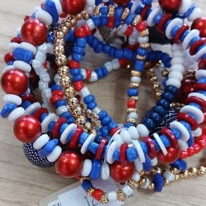 Red and Blue Multi-Strand Beaded Bracelet